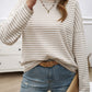 Devine Striped Round Neck Dropped Shoulder Sweater