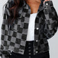 Checkered Button Up Denim Jacket