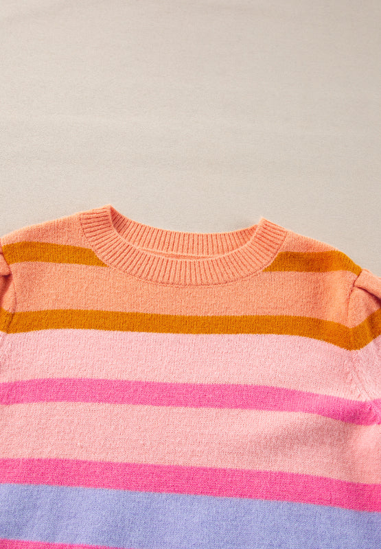 Striped Round Neck Half Sleeve Sweater