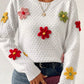 Crochet Flower Round Neck Long Sleeve Sweater