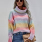 Rainbow Rib-Knit Turtleneck Drop Shoulder Sweater