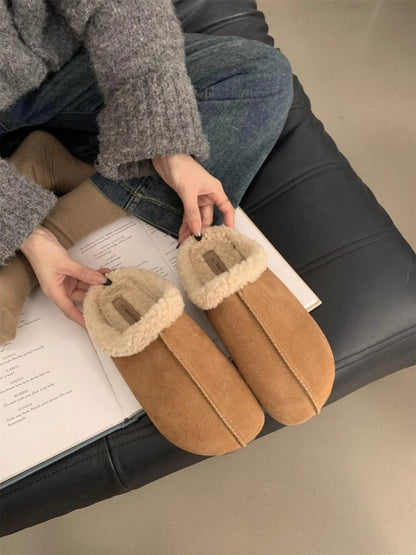 Thermal Fuzzy Round Toe Flat Slippers