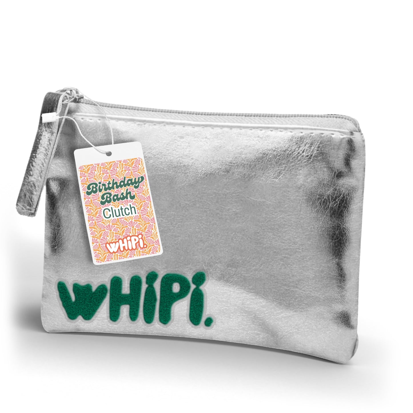 Large wHiPi. Silver Metallic Clutch