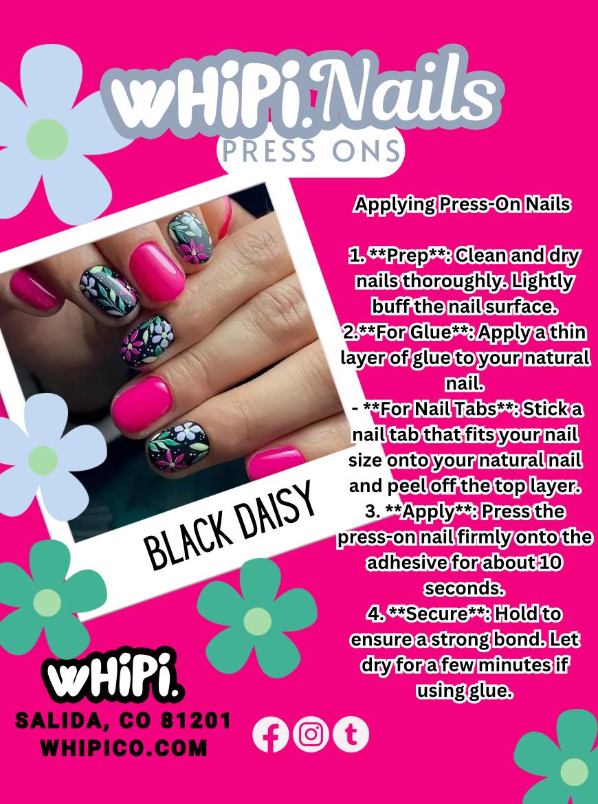 wHiPi. Press On Nails - Black Daisy