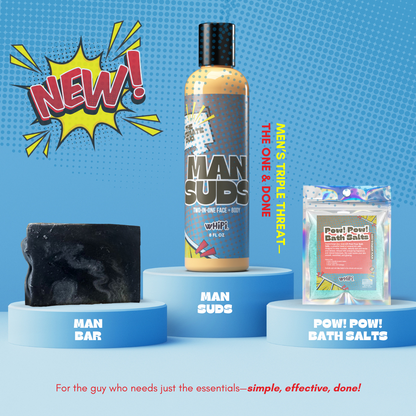 Men's Triple Threat Gift Set—Man Suds, Man Bar & Pow! Pow! Bath Salts