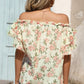 Shiny Floral Frill Trim Off-Shoulder Blouse