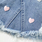 Distressed Raw Hem Heart Denim Skirt