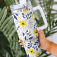 White Flower Print Stainless Handled Large Tumbler 40oz