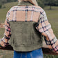 Plaid Corduroy Flap Pockets Button Up Jacket