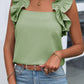 Smoke Green Solid Ruffle Trim Sleeveless Top