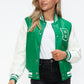 Love Me Now PU Leather Contrast Snap Down Bomber Jacket