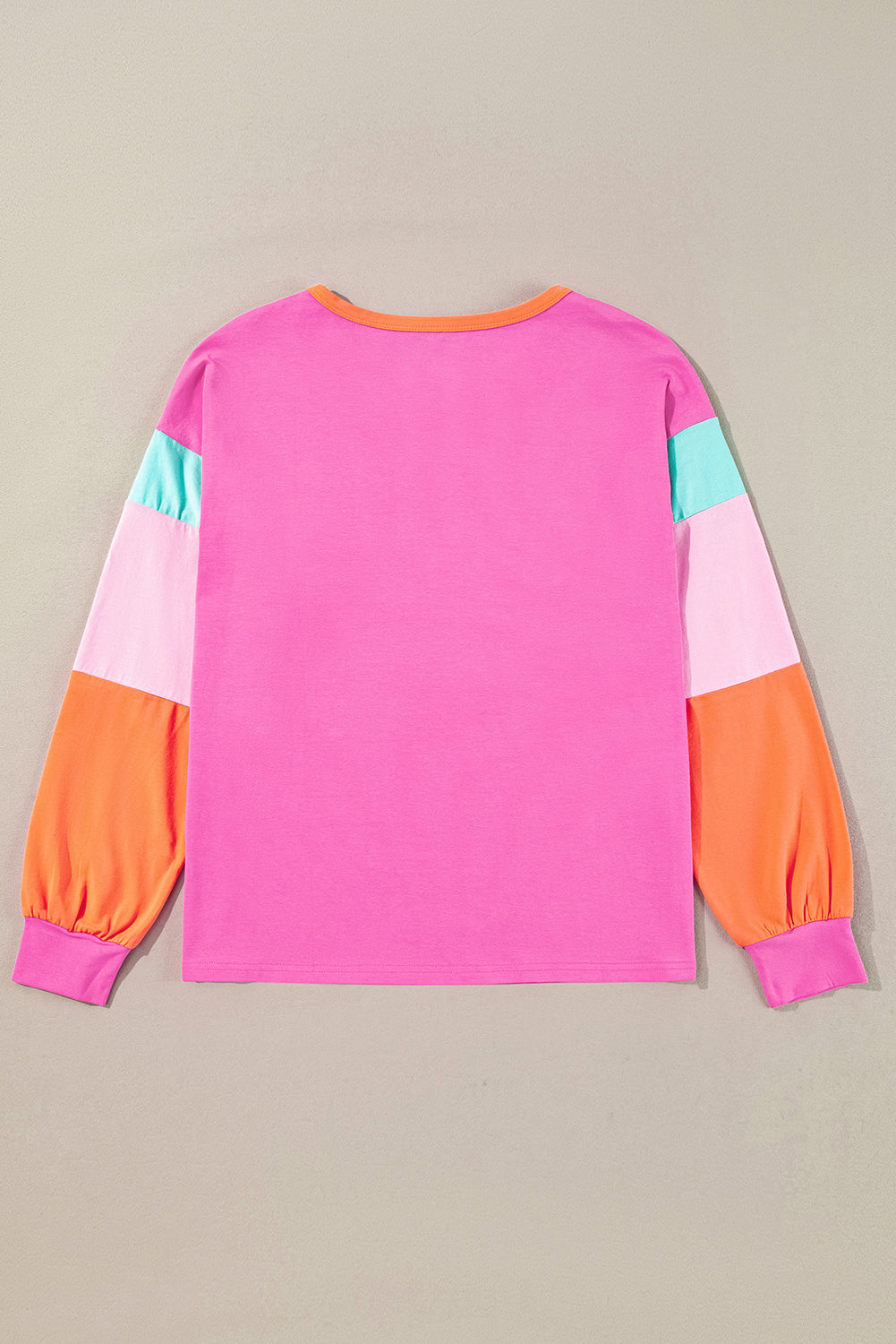 Pink Colorblock Patchwork Long Sleeve Loose Top