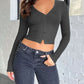 Buttoned V-Neck Long Sleeve T-Shirt