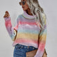 Rainbow Rib-Knit Turtleneck Drop Shoulder Sweater