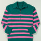 Contrast Striped Quarter Zip Long Sleeve Sweater