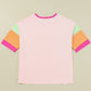 Letter Graphic Color Block Round Neck Half Sleeve T-Shirt