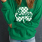 Dark Green St Patricks Checkerboard Clover Lucky Graphic Sweatshirt