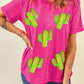 Rose Red Western Sequin Cactus Round Neck Graphic T Shirt