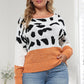 Plus Size Leopard Round Neck Long Sleeve Sweater