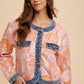 Annie Wear Floral Jacquard Denim Contrast Button Down Jacket