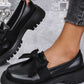 Bow PU Leather Round Toe Loafers