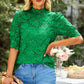 Lace Scalloped Short Puff Sleeve Top