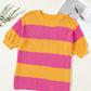 Color Block Round Neck Short Sleeve Knit Top