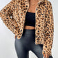 Fuzzy Turtleneck Leopard Zip Up Jacket