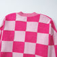 Checkered V-Neck Long Sleeve Cardigan