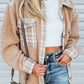 Pocketed Plaid Collared Neck Sherpa Jacket