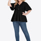 Plus Size Buttoned V-Neck Frill Trim Babydoll Blouse