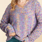 Heathered V-Neck Dropped Shoulder Sweater