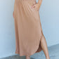 Doublju Comfort Princess Full Size High Waist Scoop Hem Maxi Skirt in Tan