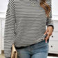 Devine Striped Round Neck Dropped Shoulder Sweater