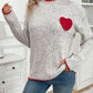 Perfee Contrast Heart Round Neck Long Sleeve Sweater