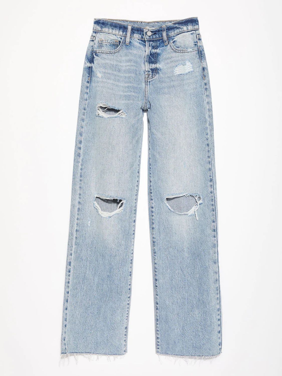 Distressed Straight Leg Jeans with Pockets