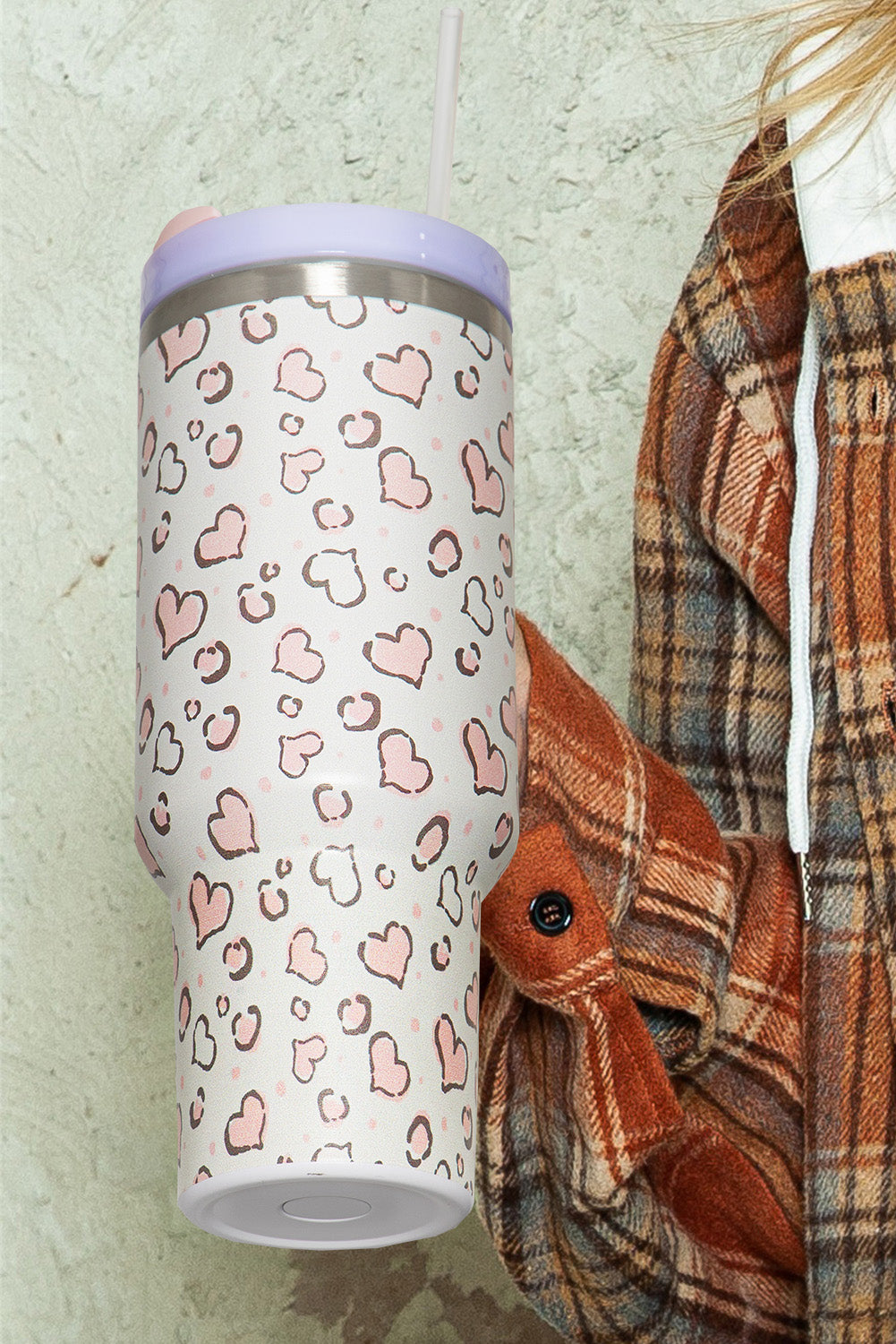 White Heart Print Stainless Portable Cup