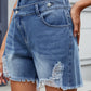 Distressed Raw Hem Asymmetric Waist Denim Shorts