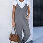 Textured Sleeveless V-Neck Pocketed Casual Jumpsuit