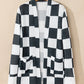 Checkered Open Front Long Sleeve Cover Up