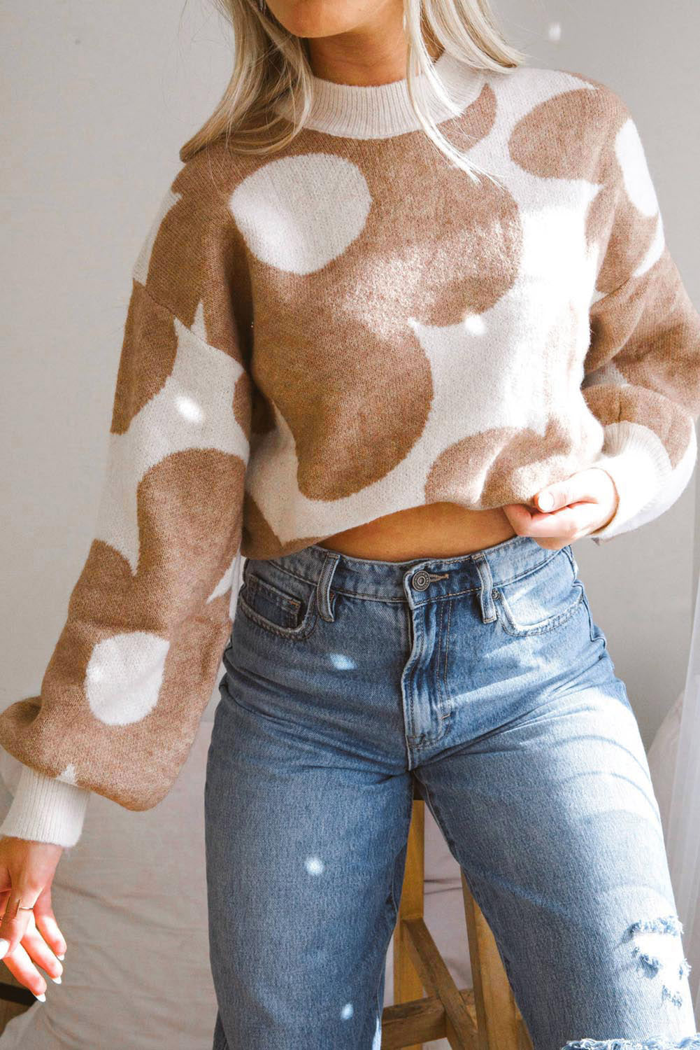 Contrast Flower Mock Neck Long Sleeve Sweater