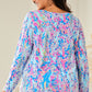 Sky Blue Plus Size Floral Print Long Sleeve and Shorts Lounge Outfit