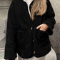 Contrast Button Up Sherpa Jacket with Pockets