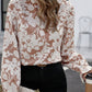 Floral Print Mock Neck Flounce Sleeve Blouse