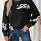 Perfee Heart Round Neck Long Sleeve Sweater