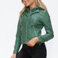 Snobbish Faux Leather Zip Up Drawstring Hooded Jacket