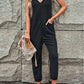 Textured Sleeveless V-Neck Pocketed Casual Jumpsuit