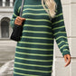 Striped Mock Neck Long Sleeve Mini Dress