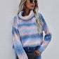 Rainbow Rib-Knit Turtleneck Drop Shoulder Sweater