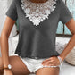 Ivy Lane Spliced Lace Contrast Short Sleeve Top